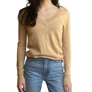 Joe Fresh Women’s Honey- Coloured Cashmere & Cotton Blend V-Neck Sweater